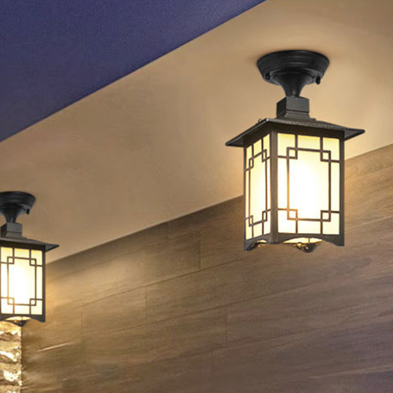 Traditional Chinese waterproof iron-aluminum-glass cylinder pergola 1-light semi-flush-mount ceiling light outdoor light for patio outdoors