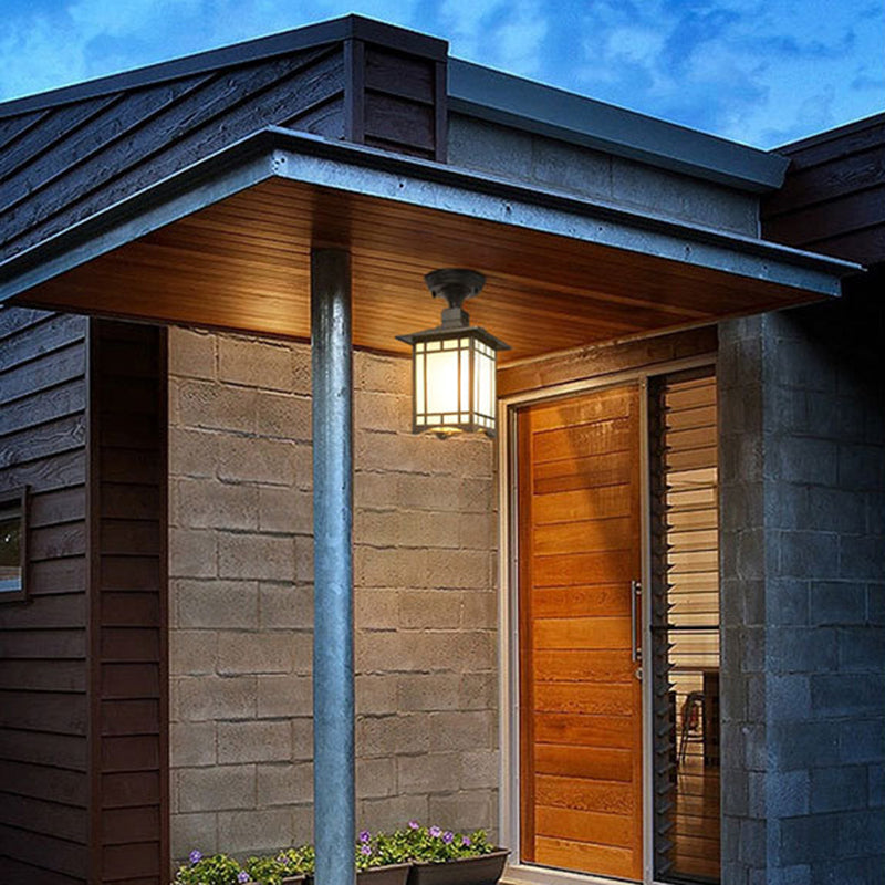 Traditional Chinese waterproof iron-aluminum-glass cylinder pergola 1-light semi-flush-mount ceiling light outdoor light for patio outdoors