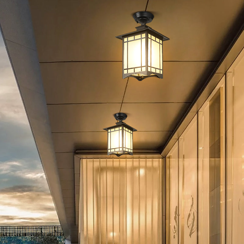 Traditional Chinese waterproof iron-aluminum-glass cylinder pergola 1-light semi-flush-mount ceiling light outdoor light for patio outdoors