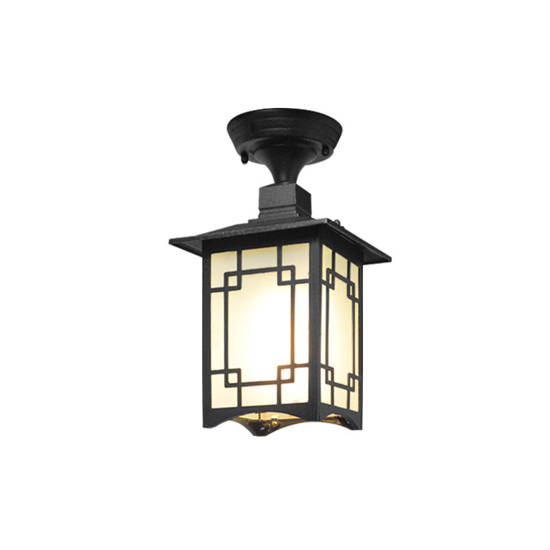 Traditional Chinese waterproof iron-aluminum-glass cylinder pergola 1-light semi-flush-mount ceiling light outdoor light for patio outdoors
