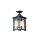 Traditional Chinese waterproof iron-aluminum-glass cylinder pergola 1-light semi-flush-mount ceiling light outdoor light for patio outdoors