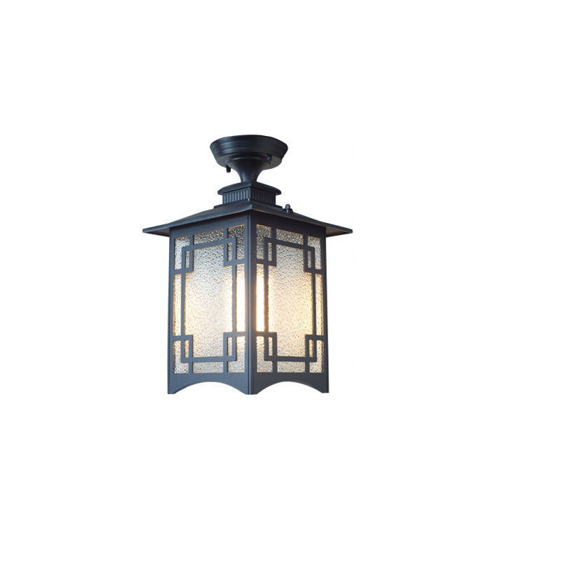 Traditional Chinese waterproof iron-aluminum-glass cylinder pergola 1-light semi-flush-mount ceiling light outdoor light for patio outdoors