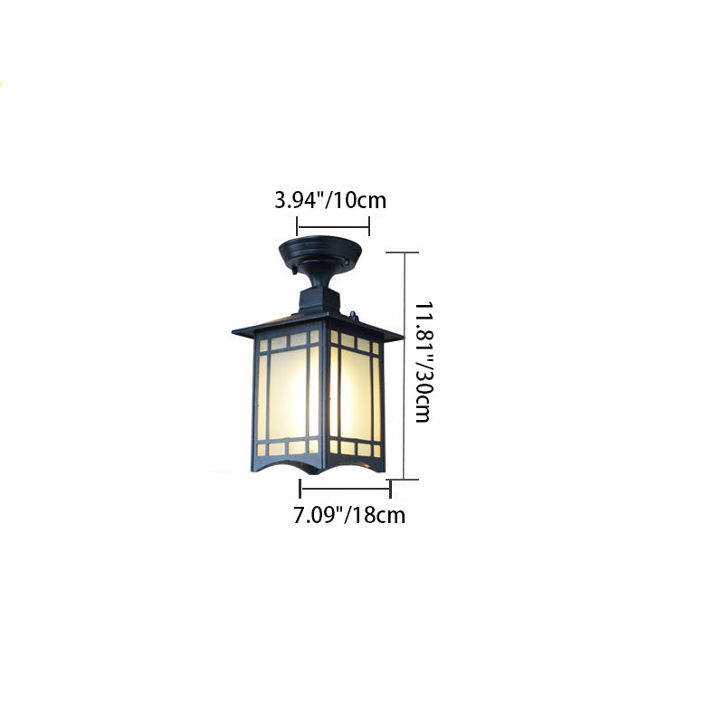 Traditional Chinese waterproof iron-aluminum-glass cylinder pergola 1-light semi-flush-mount ceiling light outdoor light for patio outdoors