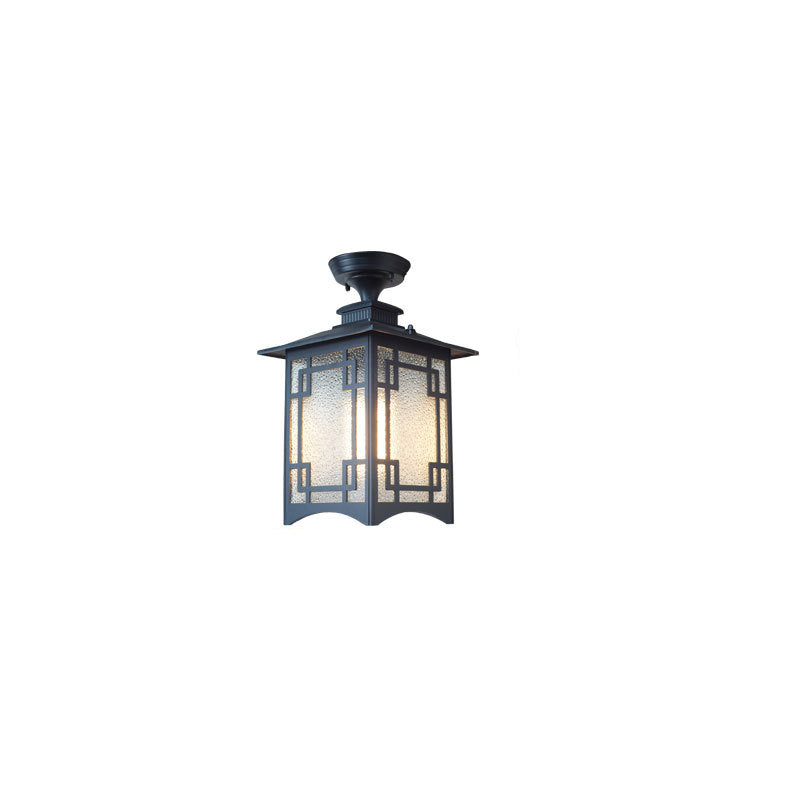 Traditional Chinese waterproof iron-aluminum-glass cylinder pergola 1-light semi-flush-mount ceiling light outdoor light for patio outdoors