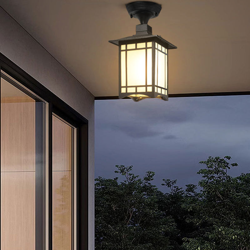 Traditional Chinese waterproof iron-aluminum-glass cylinder pergola 1-light semi-flush-mount ceiling light outdoor light for patio outdoors