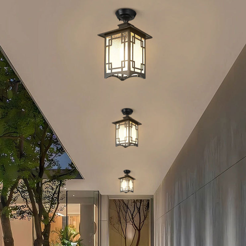 Traditional Chinese waterproof iron-aluminum-glass cylinder pergola 1-light semi-flush-mount ceiling light outdoor light for patio outdoors