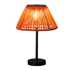 Traditional farmhouse waterproof solar-powered rechargeable weaving gum rattan iron conical LED outdoor table lamp for garden