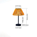 Traditional farmhouse waterproof solar-powered rechargeable weaving gum rattan iron conical LED outdoor table lamp for garden