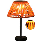 Traditional farmhouse waterproof solar-powered rechargeable weaving gum rattan iron conical LED outdoor table lamp for garden