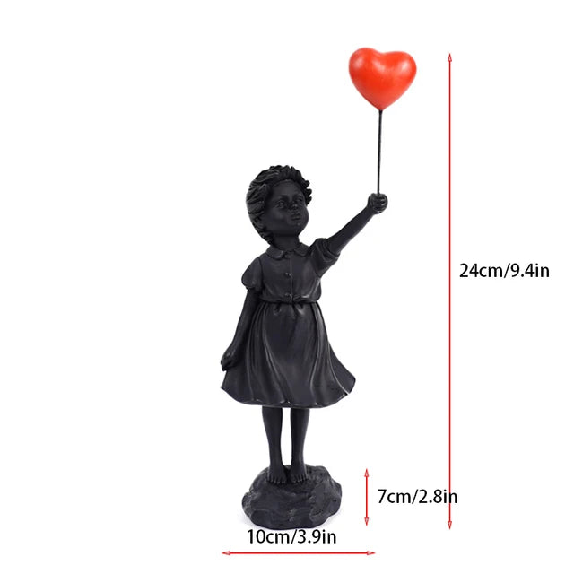 Sculpture of a girl with balloon in Banksy style for table decoration and creative living room decoration