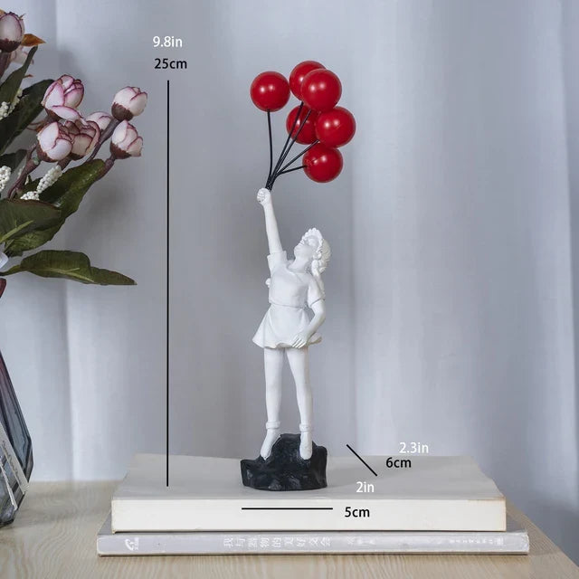 Sculpture of a girl with balloon in Banksy style for table decoration and creative living room decoration