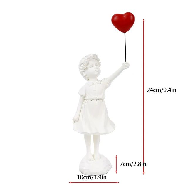 Sculpture of a girl with balloon in Banksy style for table decoration and creative living room decoration