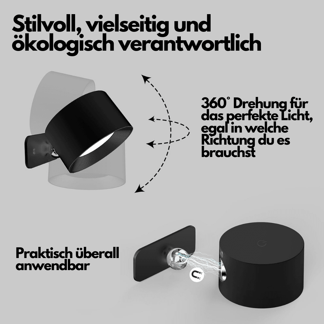 360° cordless rechargeable wall lamp | Versatile LED lighting solution