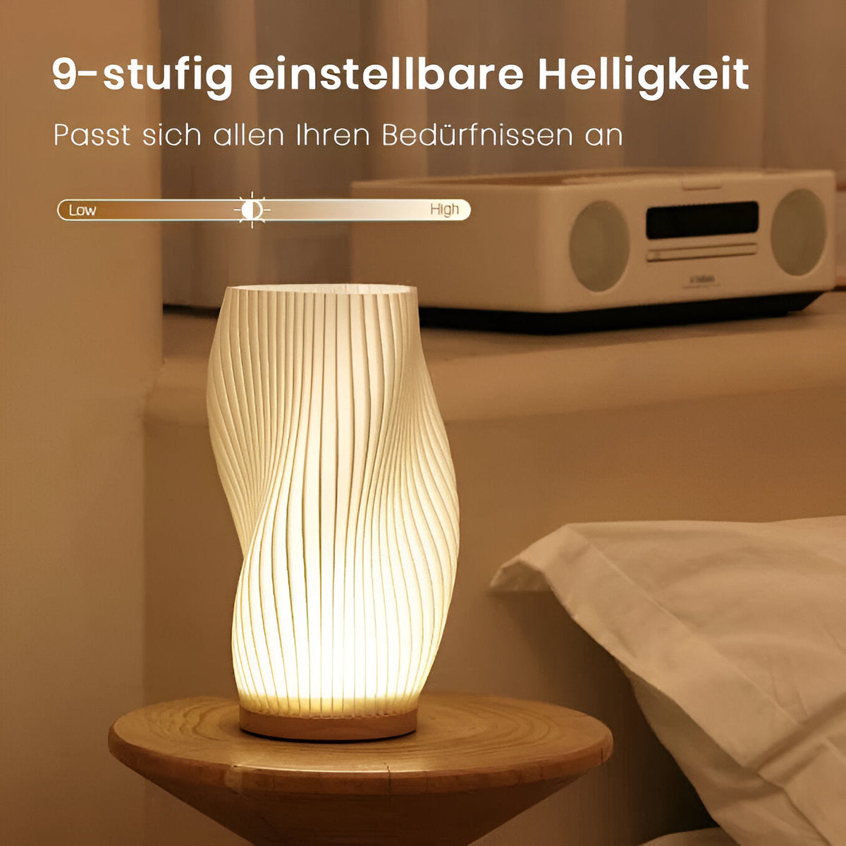 DreamWave - Modern cream-colored 3D wave lamp with elegant metal frame