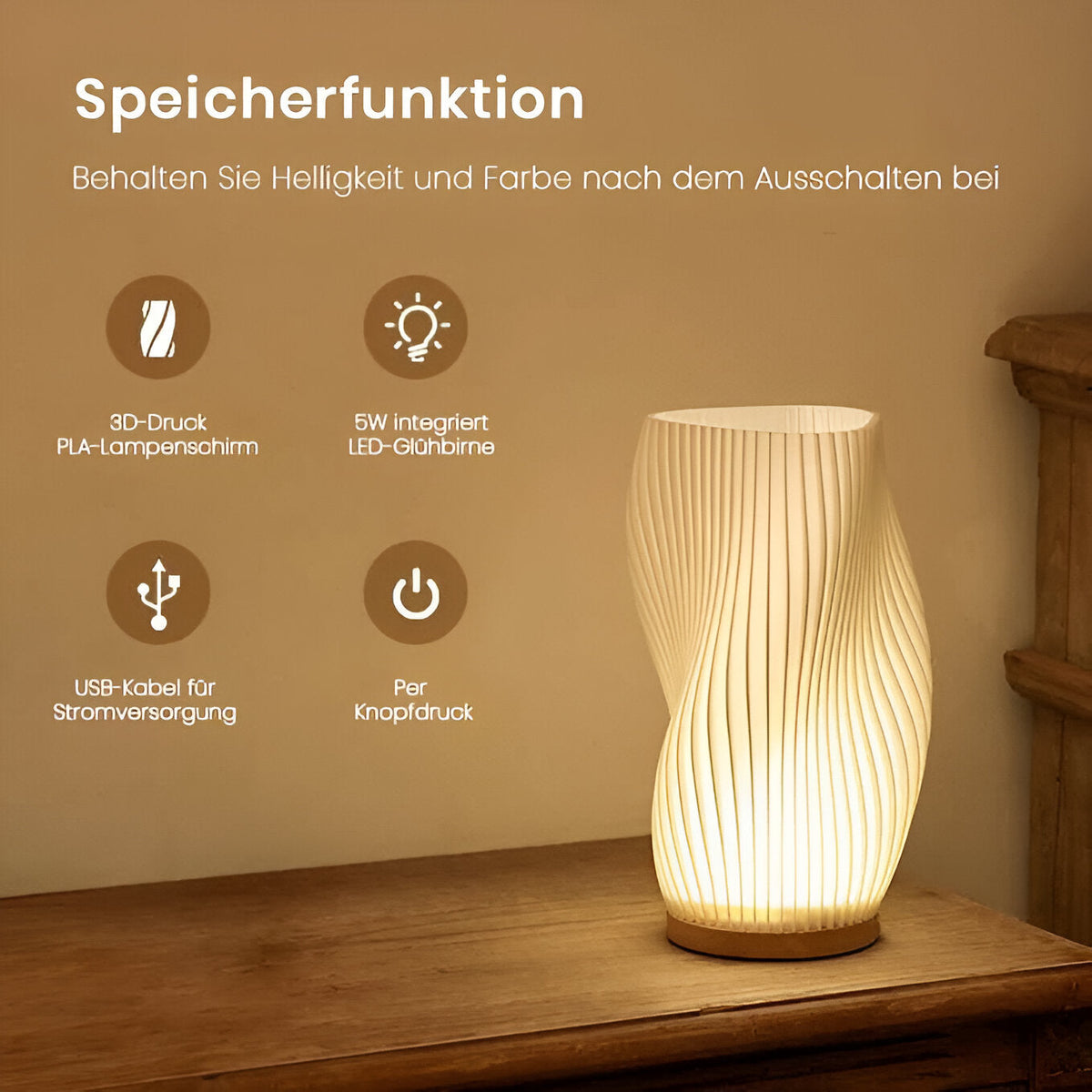 DreamWave - Modern cream-colored 3D wave lamp with elegant metal frame