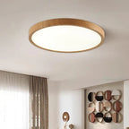 Modern circular ceiling light with adjustable LED light in warm walnut color for living room and bedroom