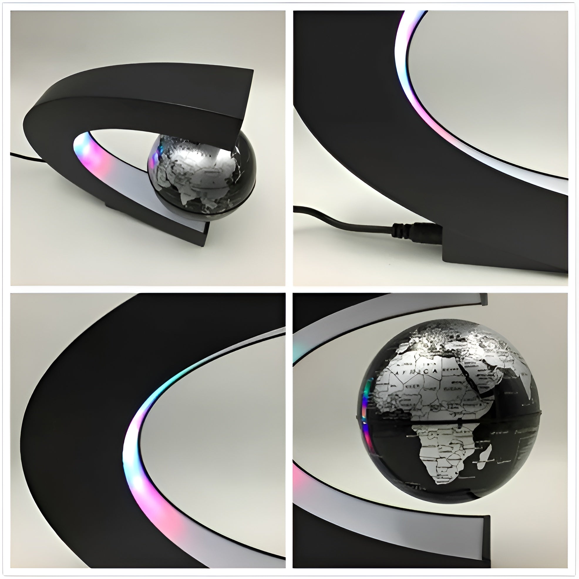 Magical floating globe with LED lighting and educational touch