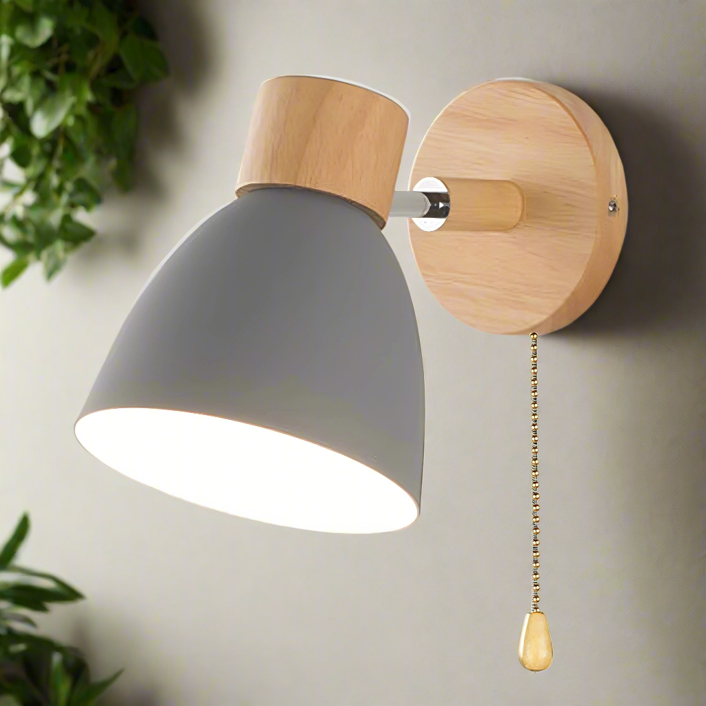 Nordic-modern hanging switch wall lamp made of wood