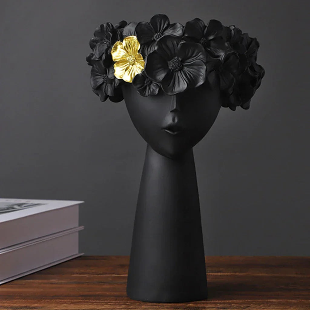 Nordic Girl Head Flower Resin Vase Statue Flower Flower Vases for Office Desktop Dried Flowers Ornaments Decor Container