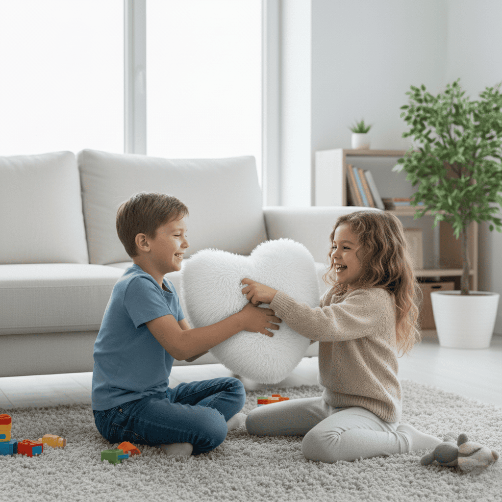 Soft decorative cushion in heart shape with plush texture