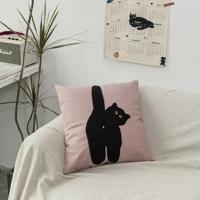 Black Cat & Garden Tufted Pillow Case | Madigas