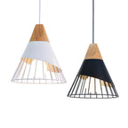 Vintage pendant light with cable – Industrial hanging lamp made of metal and wood