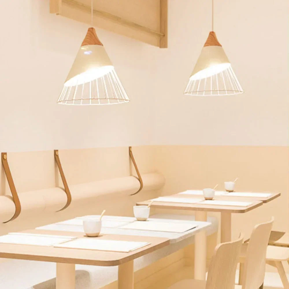 Vintage pendant light with cable – Industrial hanging lamp made of metal and wood