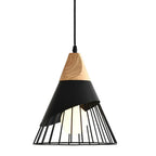 Vintage pendant light with cable – Industrial hanging lamp made of metal and wood