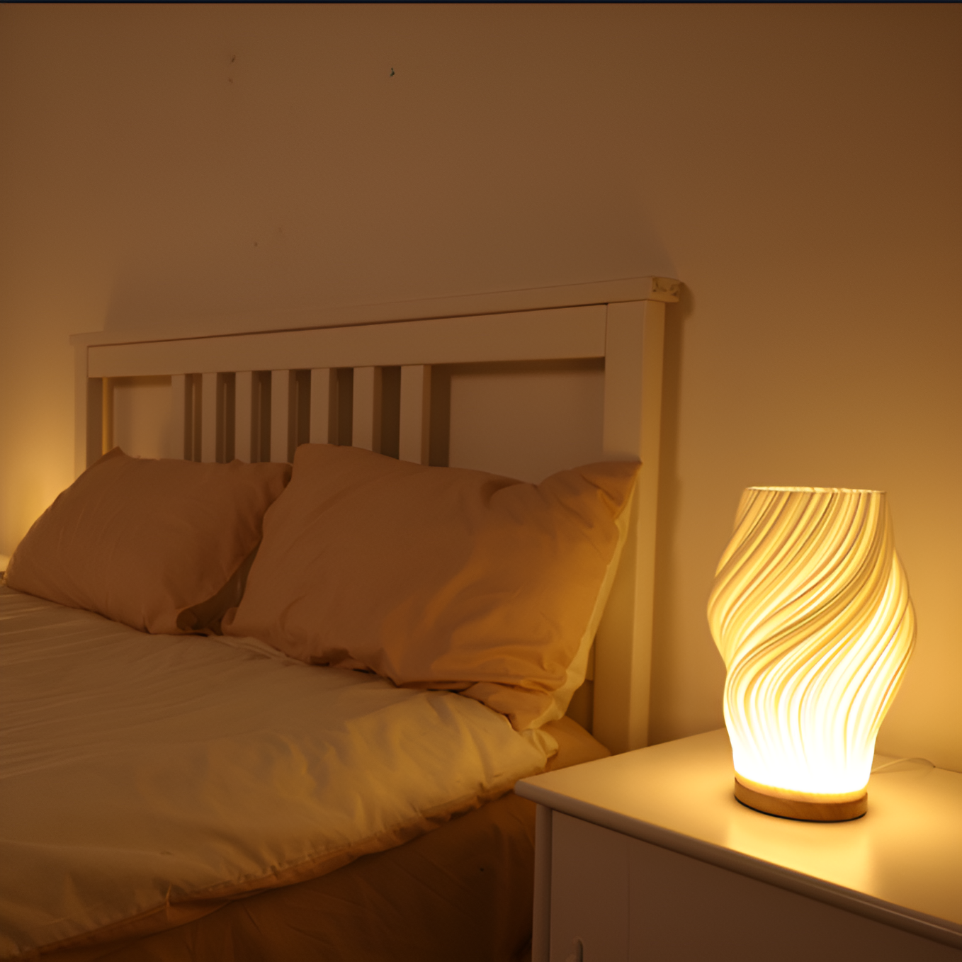 DreamWave - Modern cream-colored 3D wave lamp with elegant metal frame