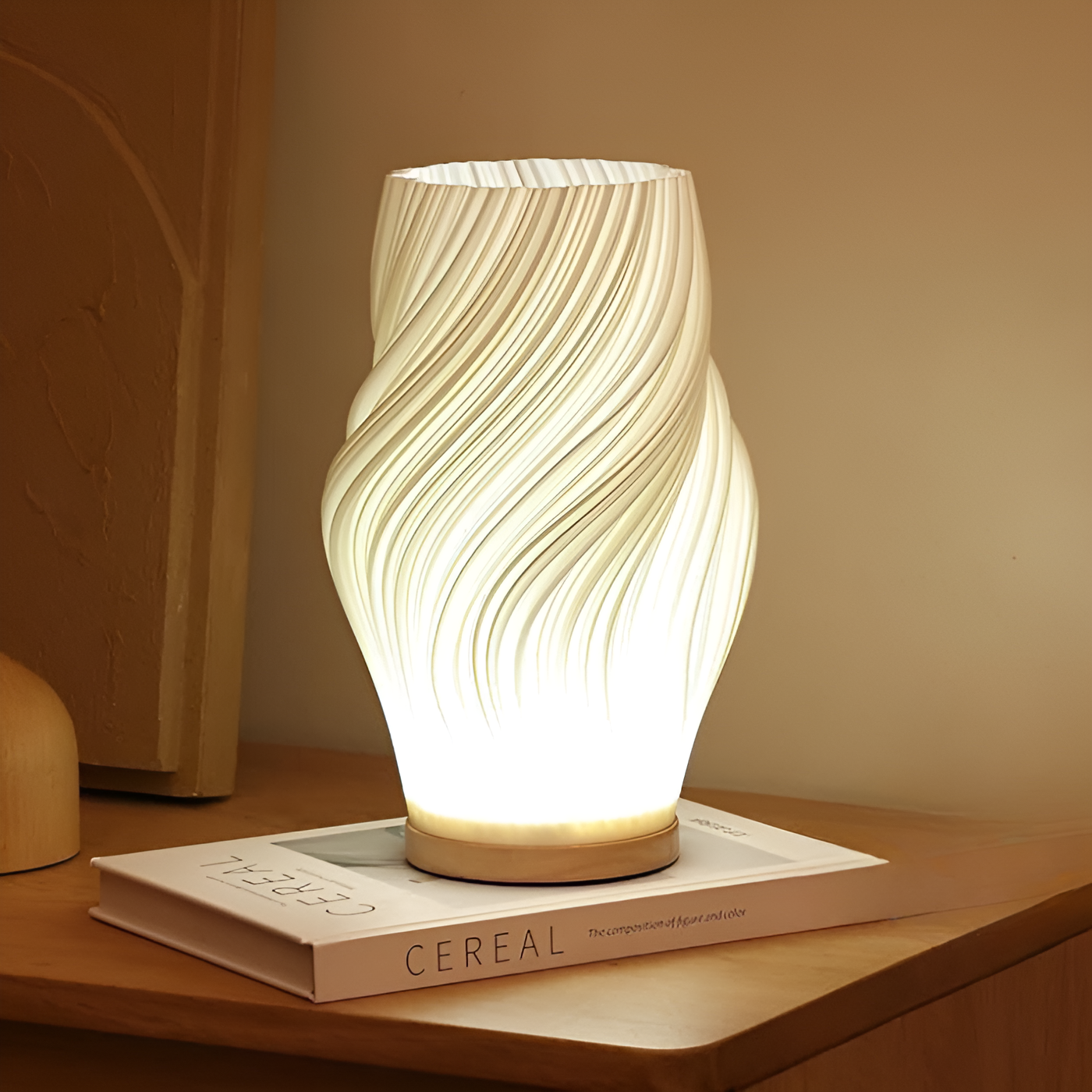 DreamWave - Modern cream-colored 3D wave lamp with elegant metal frame