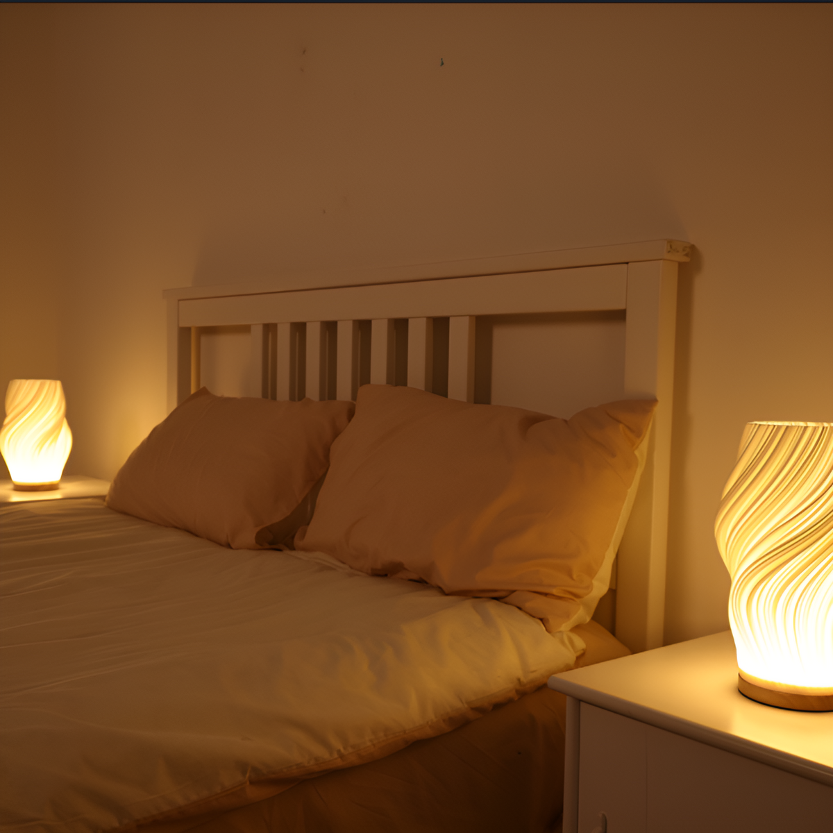 DreamWave - Modern cream-colored 3D wave lamp with elegant metal frame