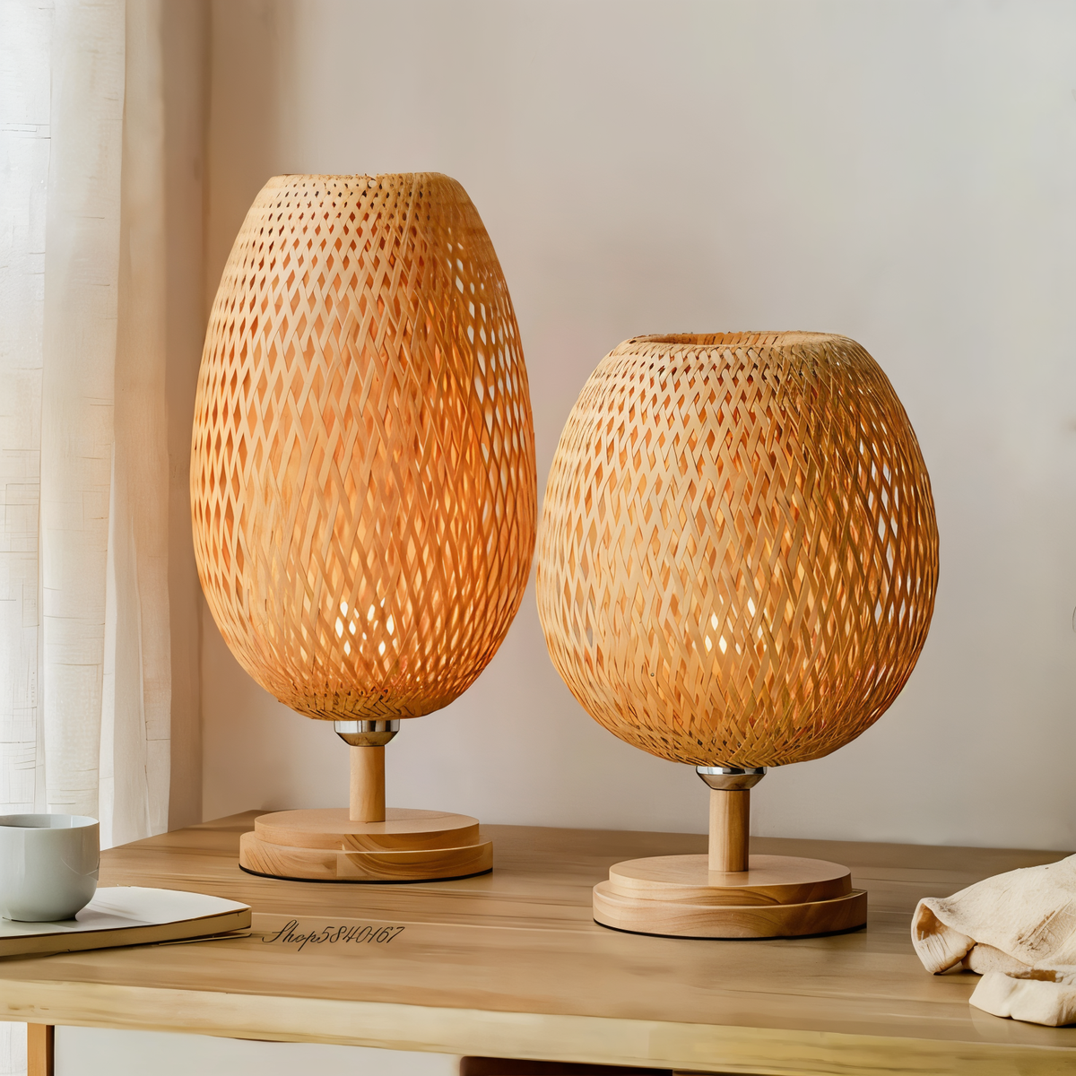 NatureHue Vintage Bamboo Table Lamp Creative Woven Rattan Desk Lamp