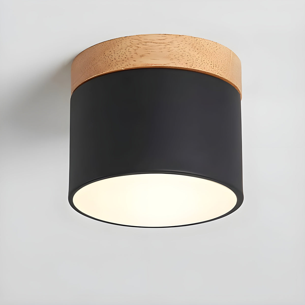 LED ceiling lamp in cylindrical shape – Warm light in vintage industrial design | With decorative wooden element