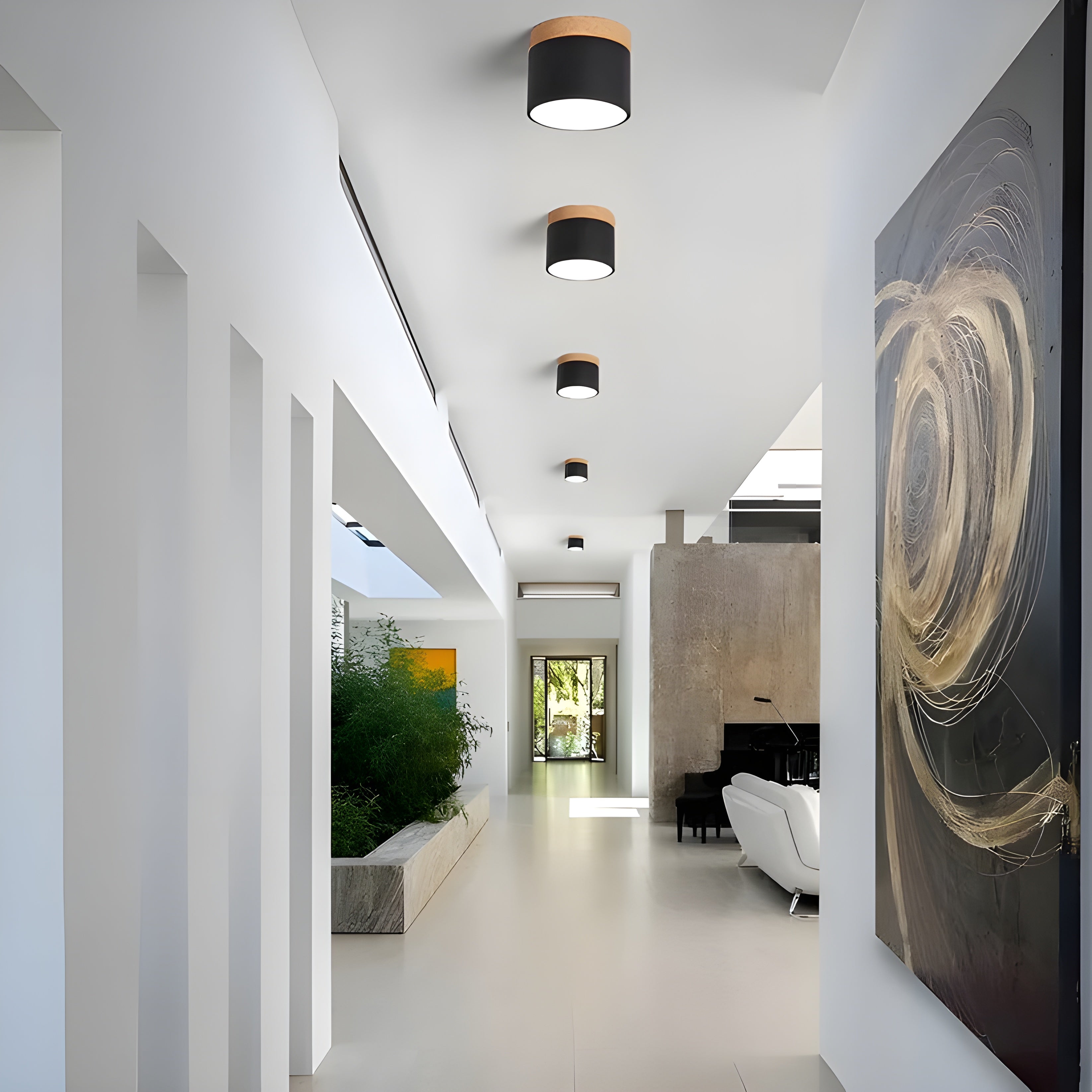 LED ceiling lamp in cylindrical shape – Warm light in vintage industrial design | With decorative wooden element
