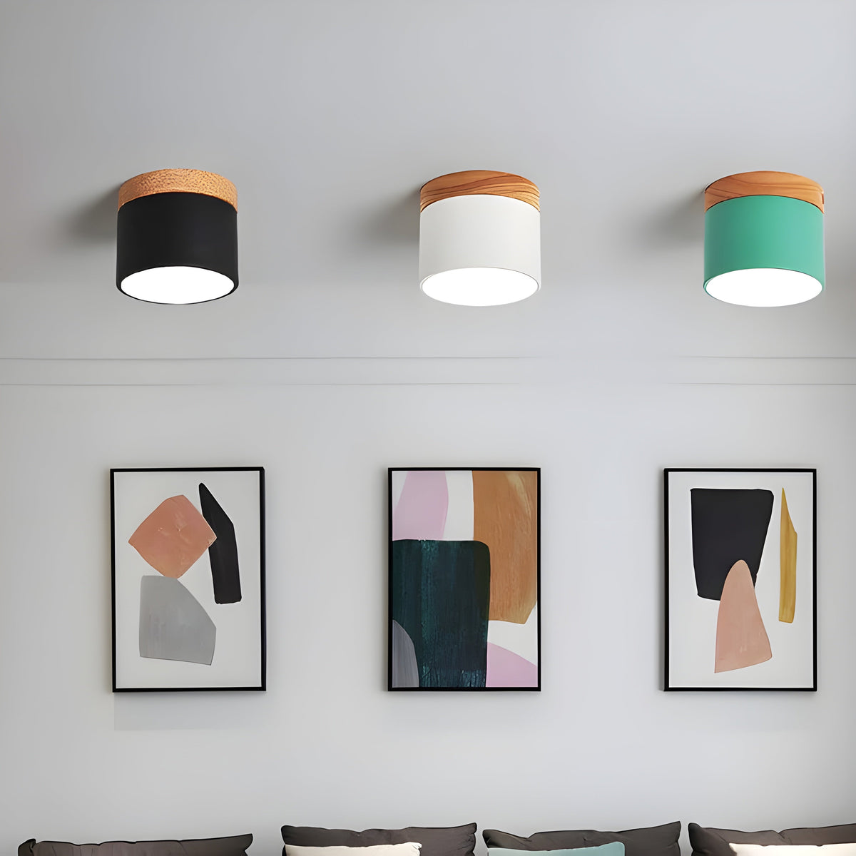 LED ceiling lamp in cylindrical shape – Warm light in vintage industrial design | With decorative wooden element