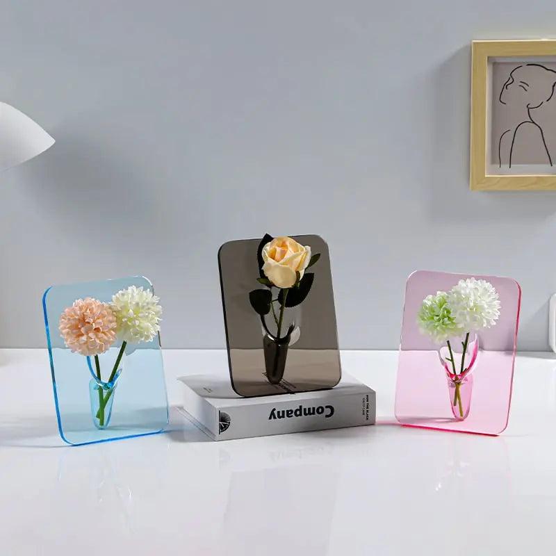 Clear Acrylic Picture Frame Vase – Elegant Home Décor for Single Stems