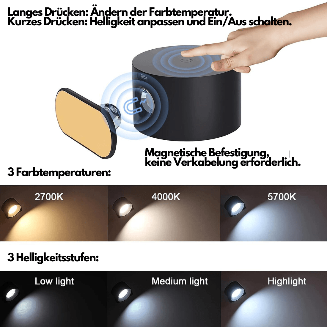 360° cordless rechargeable wall lamp | Versatile LED lighting solution