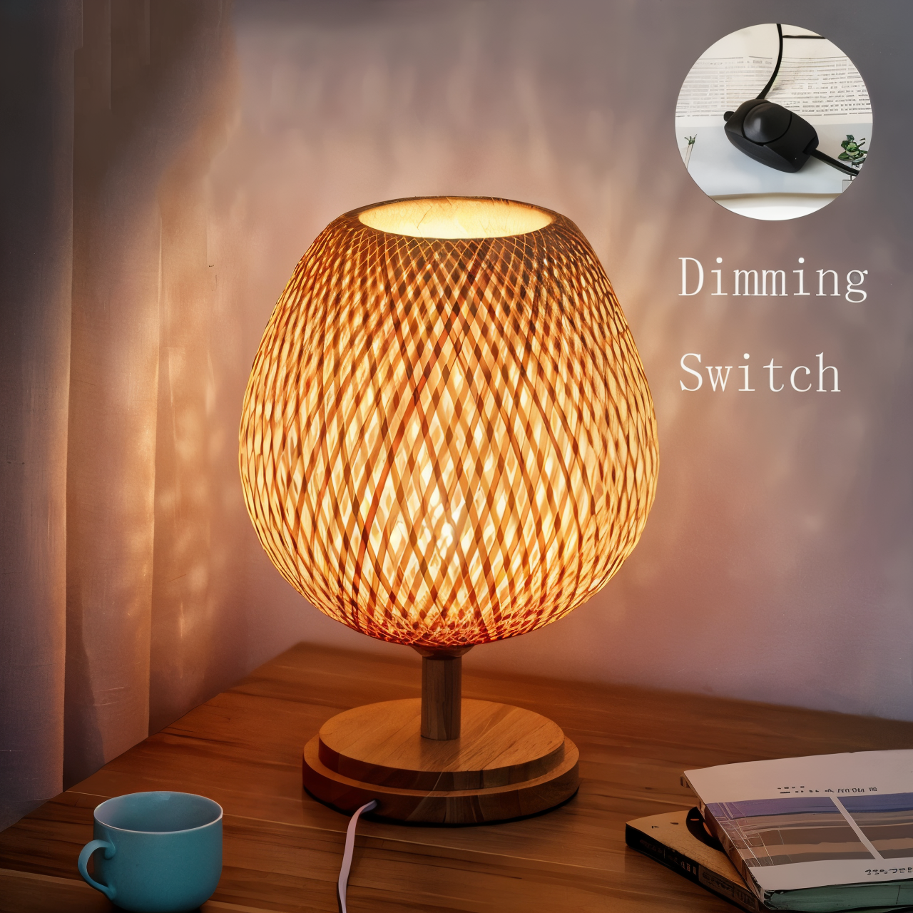 NatureHue Vintage Bamboo Table Lamp Creative Woven Rattan Desk Lamp