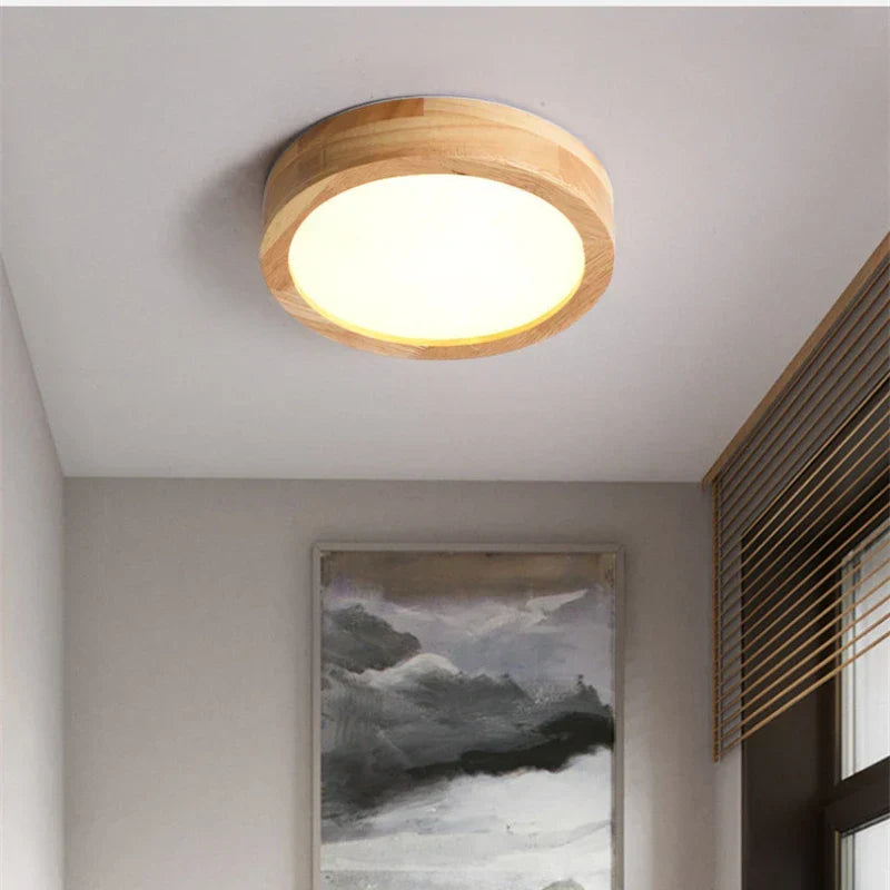 Round massive wood ceiling lamp – Scandinavian lamp for living room and hallway
