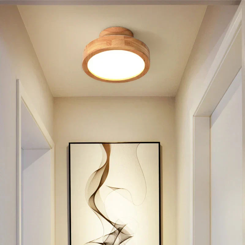 Round massive wood ceiling lamp – Scandinavian lamp for living room and hallway
