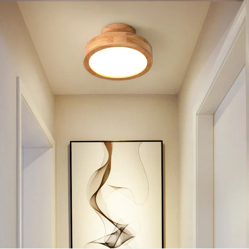Round massive wood ceiling lamp – Scandinavian lamp for living room and hallway