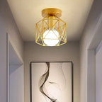 Modern ceiling light with golden metal grid – Stylish lighting for hallway and living room