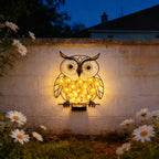 Metal Owl Wall Art With Solar Powered LED Floral Lights And Iron Frame Madigas