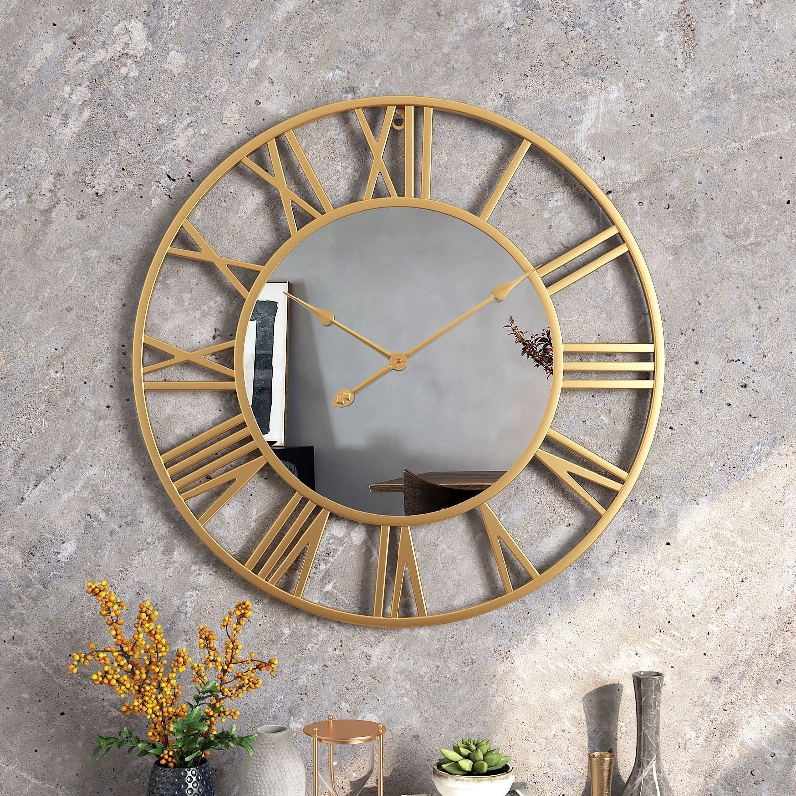 Madigas | Metal Vintage Large Size Wall Clock with Mirror 39cm