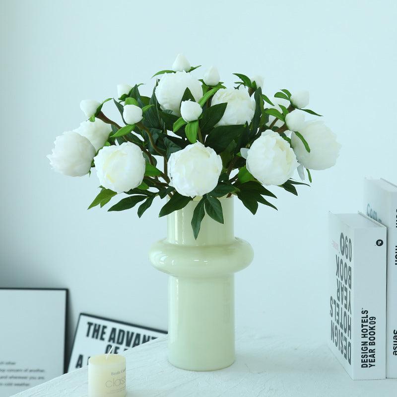 Realistic silk peony stem with buds and flexible long stem