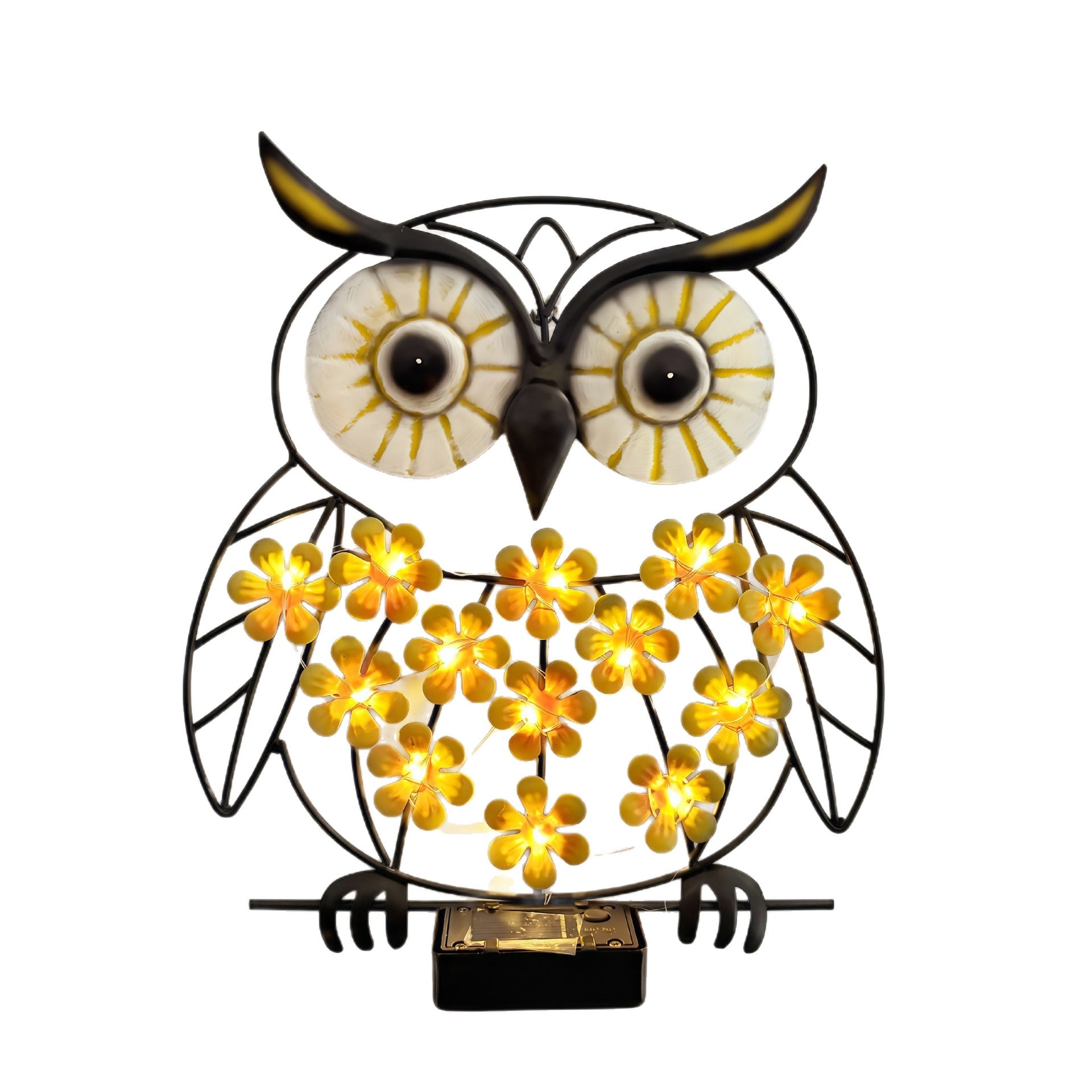 Metal Owl Wall Art With Solar Powered LED Floral Lights And Iron Frame Madigas