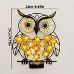 Metal Owl Wall Art With Solar Powered LED Floral Lights And Iron Frame Madigas