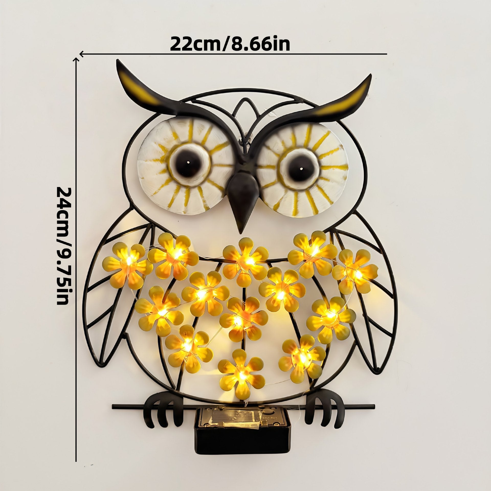 Metal Owl Wall Art With Solar Powered LED Floral Lights And Iron Frame Madigas