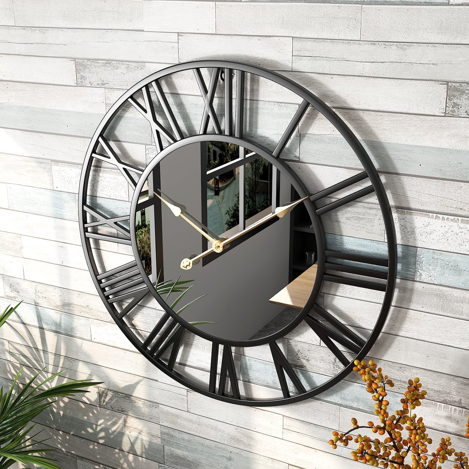 Madigas | Metal Vintage Large Size Wall Clock with Mirror 39cm