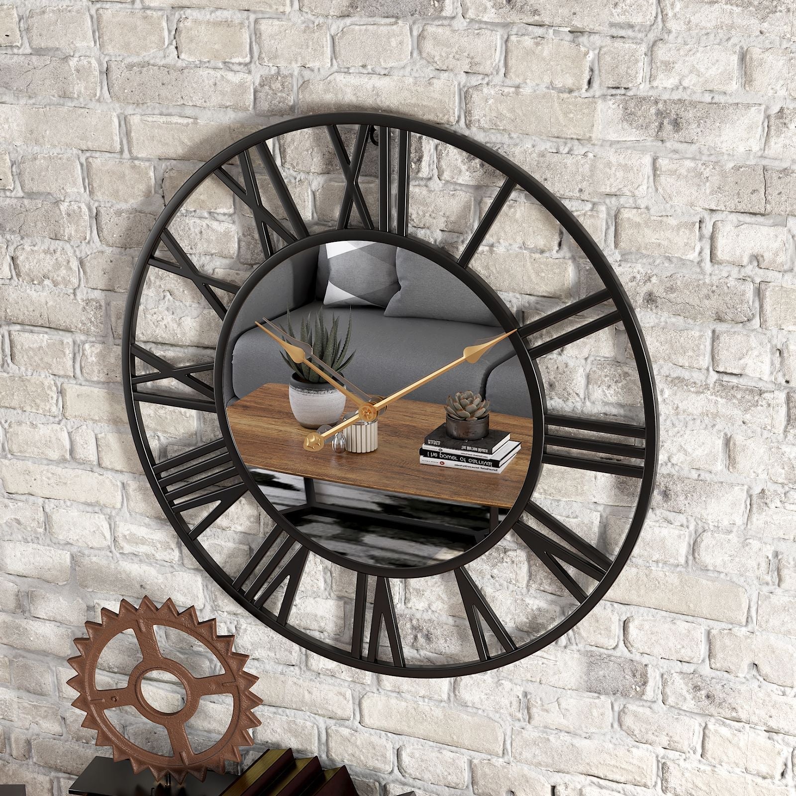 Madigas | Metal Vintage Large Size Wall Clock with Mirror 39cm